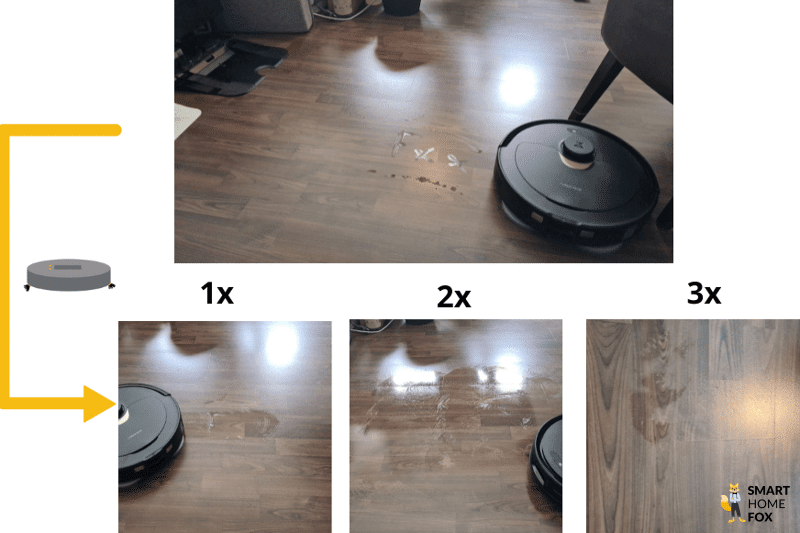 Das Testergebnis des Roborock Q Revo beim Extremwischtest auf dem Laminatboden wird übersichtlich dargestellt.